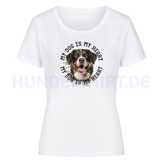 Premium Organic Damen-Shirt "Appenzeller Sennenhund HEART" Weiß – hunde-shirt.de