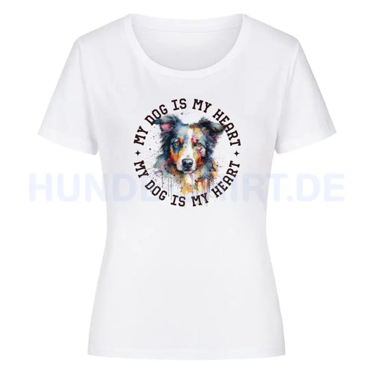 Premium Organic Damen Shirt "Australian Shepherd HEART" Weiß – hunde-shirt.de