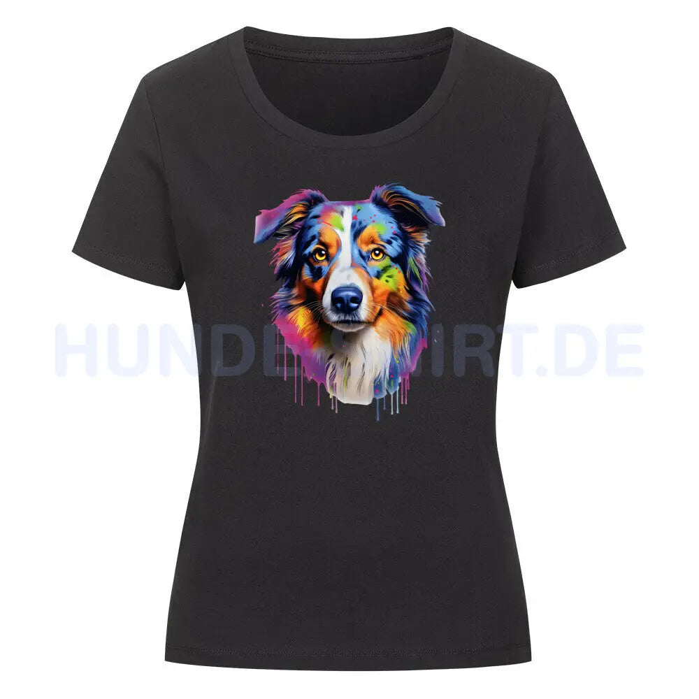 Premium Organic Damen-Shirt "Australian Shepherd Paint" Schwarz – hunde-shirt.de