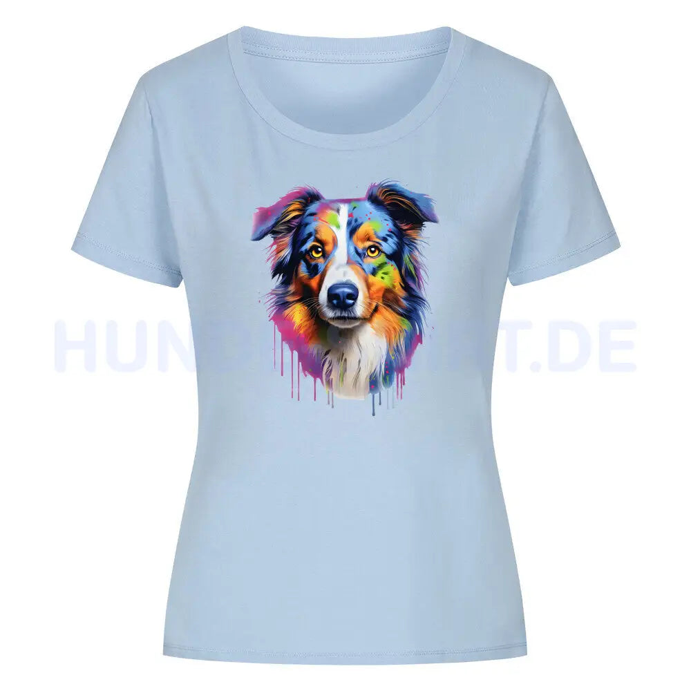 Premium Organic Damen-Shirt "Australian Shepherd Paint" Sky Blue – hunde-shirt.de