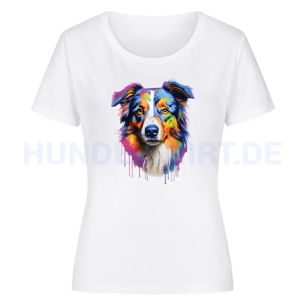 Premium Organic Damen-Shirt "Australian Shepherd Paint" Weiß – hunde-shirt.de