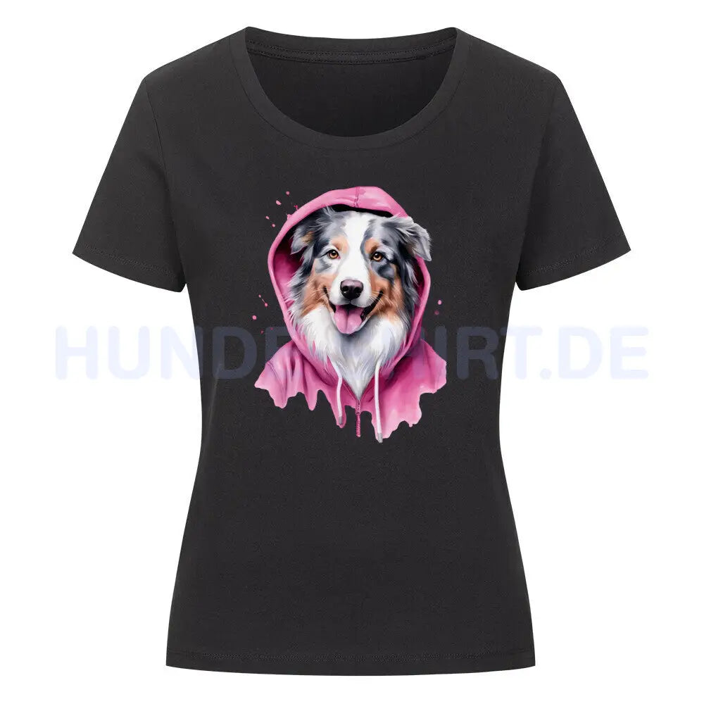 Premium Organic Damen-Shirt "Australian Shepherd PINK" Schwarz – hunde-shirt.de