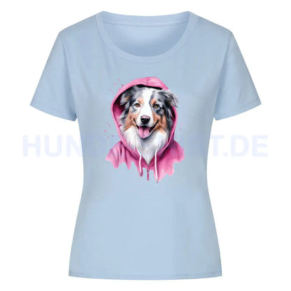 Premium Organic Damen-Shirt "Australian Shepherd PINK" Sky Blue – hunde-shirt.de