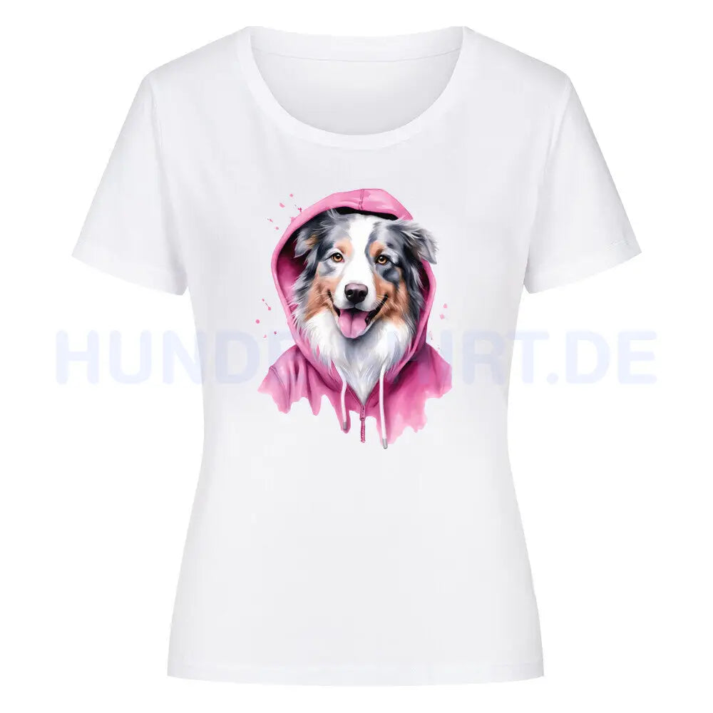 Premium Organic Damen-Shirt "Australian Shepherd PINK" Weiß – hunde-shirt.de