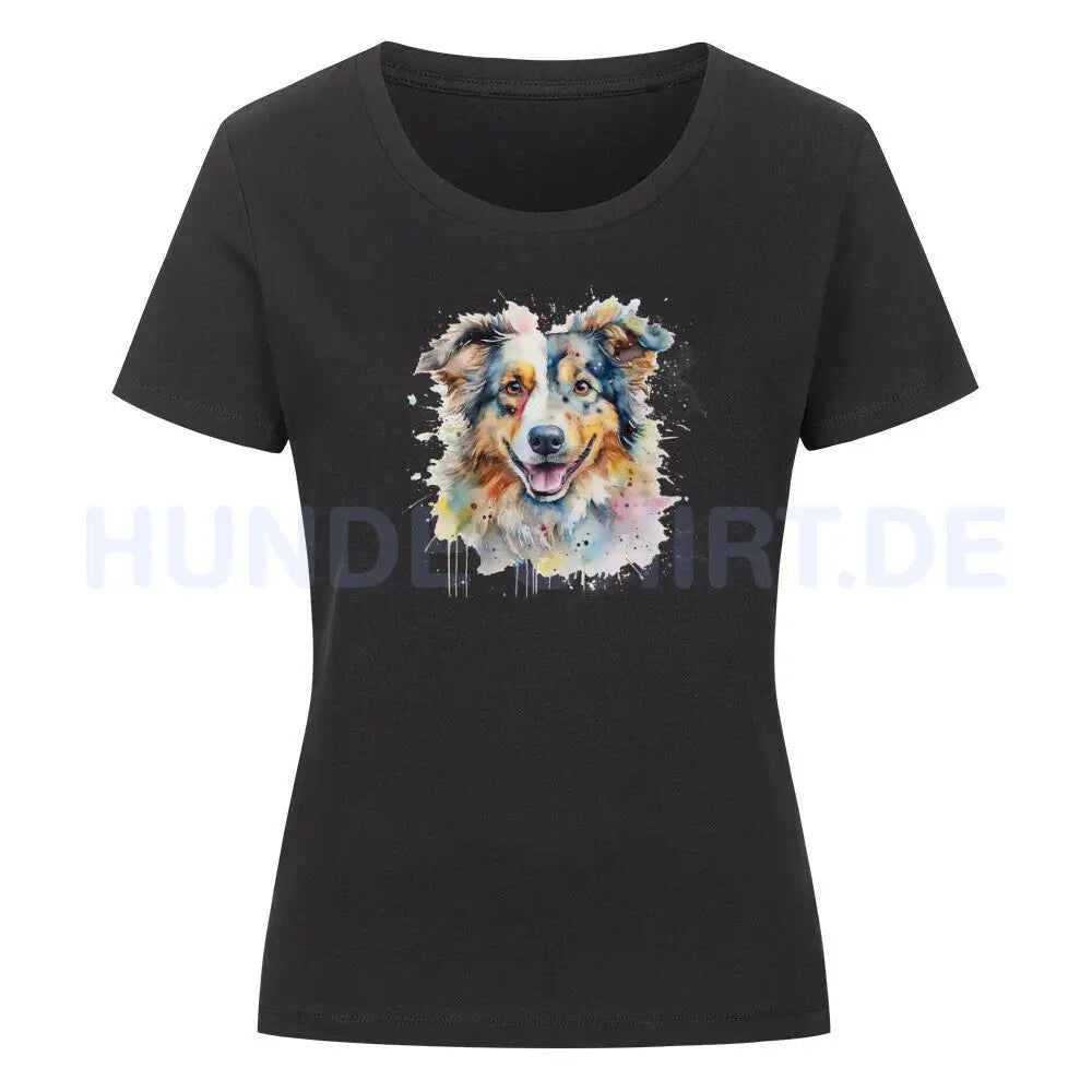 Premium Organic Damen-Shirt "Australian Shepherd Splash" Schwarz – hunde-shirt.de