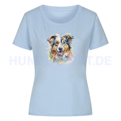 Premium Organic Damen-Shirt "Australian Shepherd Splash" Sky Blue – hunde-shirt.de