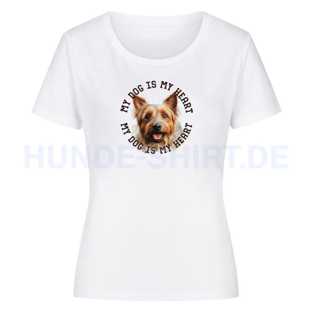 Premium Organic Damen-Shirt "Australian Terrier HEART" Weiß – hunde-shirt.de