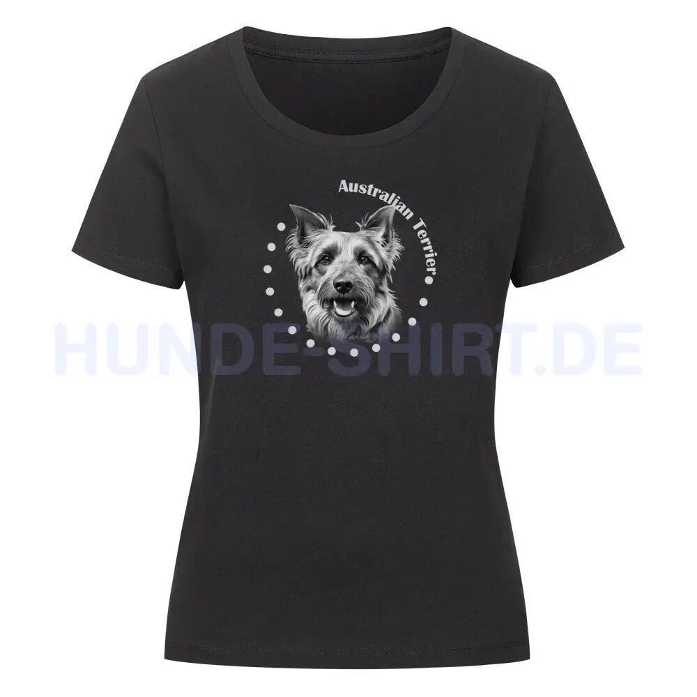 Premium Organic Damen-Shirt "Australian Terrier Rounded" Schwarz – hunde-shirt.de