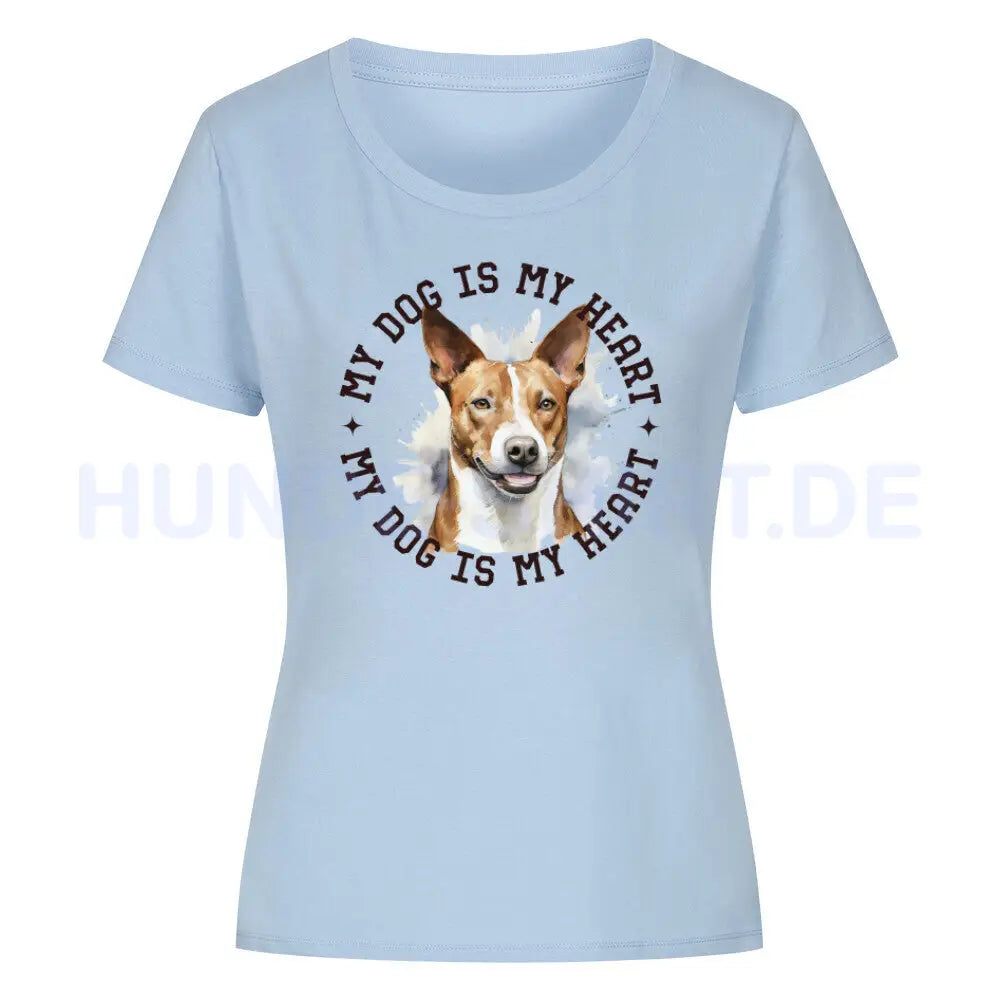 Premium Organic Damen Shirt "Basenji HEART" Sky Blue – hunde-shirt.de