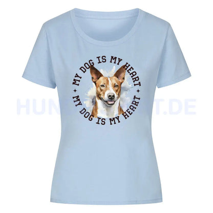 Premium Organic Damen Shirt "Basenji HEART" Sky Blue – hunde-shirt.de