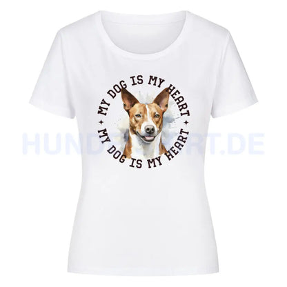 Premium Organic Damen Shirt "Basenji HEART" Weiß – hunde-shirt.de