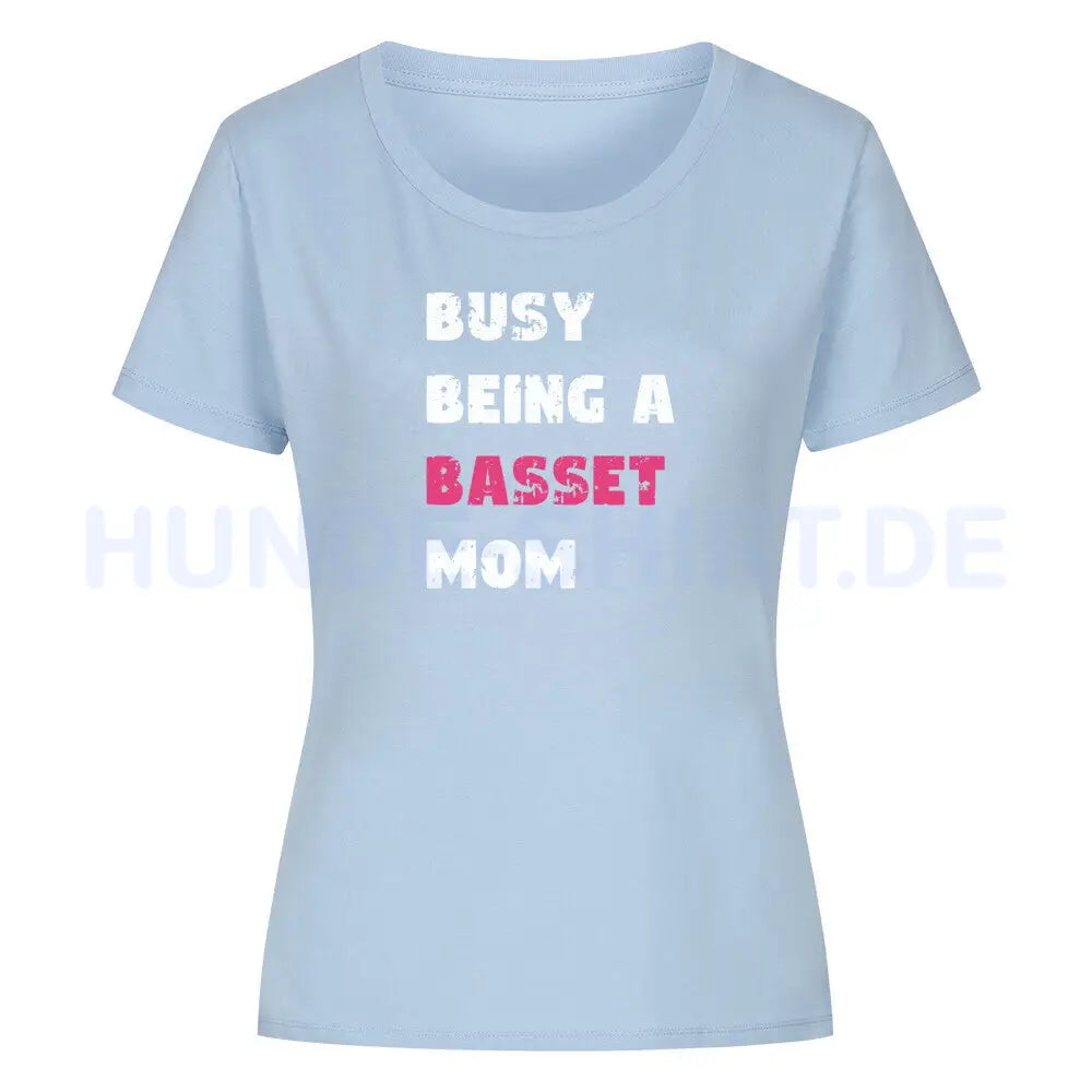 Premium Organic Damen-Shirt "Basset - Busy MOM" Sky Blue – hunde-shirt.de