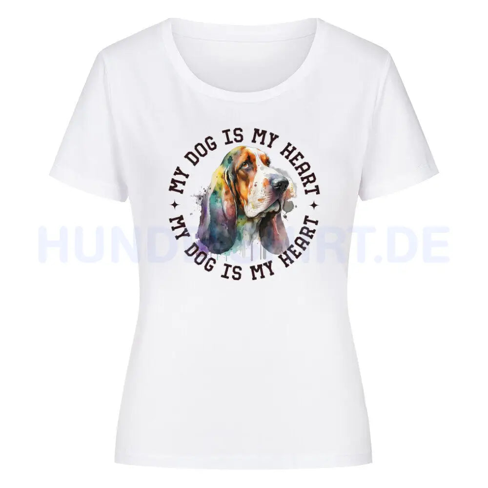 Premium Organic Damen Shirt "Basset HEART" Weiß – hunde-shirt.de