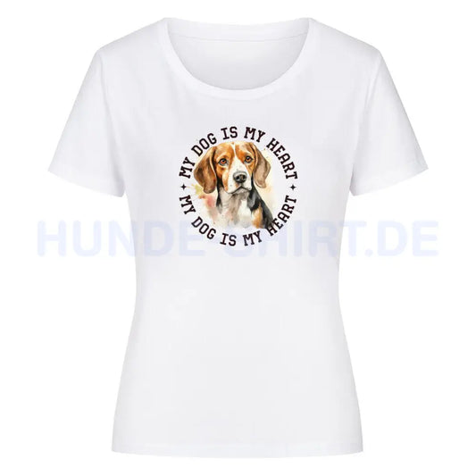 Premium Organic Damen Shirt "Beagle HEART" Weiß – hunde-shirt.de