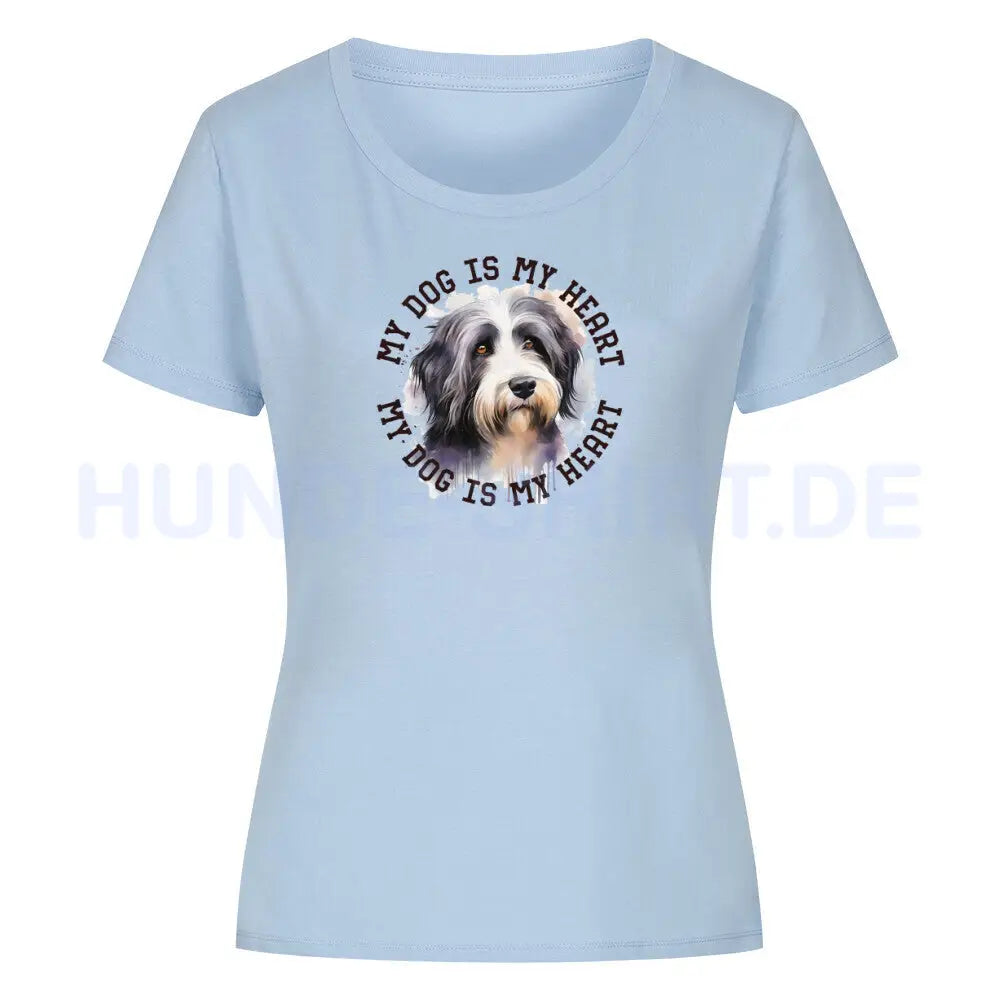 Premium Organic Damen-Shirt "Bearded Collie HEART" Sky Blue – hunde-shirt.de