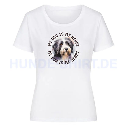 Premium Organic Damen-Shirt "Bearded Collie HEART" Weiß – hunde-shirt.de