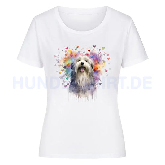 Premium Organic Damen-Shirt "Bearded Collie - HEART" Weiß – hunde-shirt.de