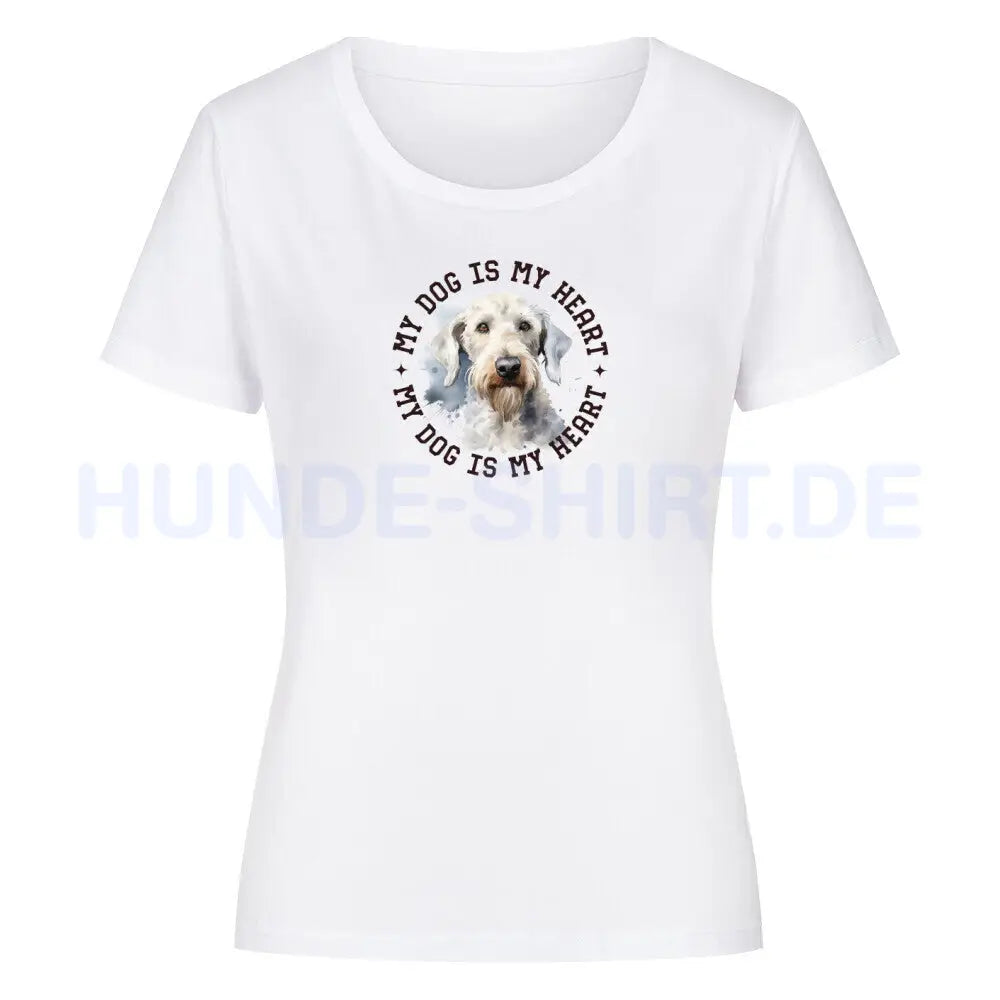 Premium Organic Damen-Shirt "Bedlington Terrier HEART" Weiß – hunde-shirt.de