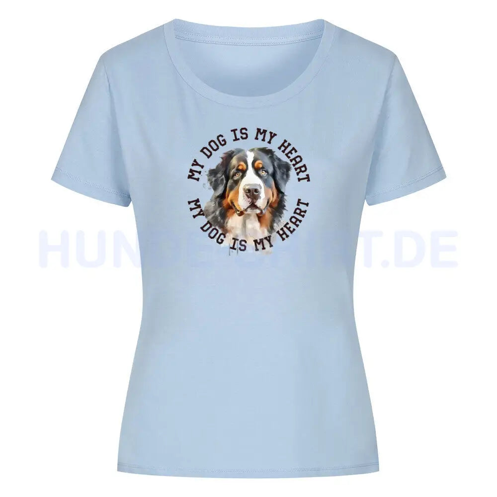 Premium Organic Damen-Shirt "Berner Sennenhund HEART" Sky Blue – hunde-shirt.de