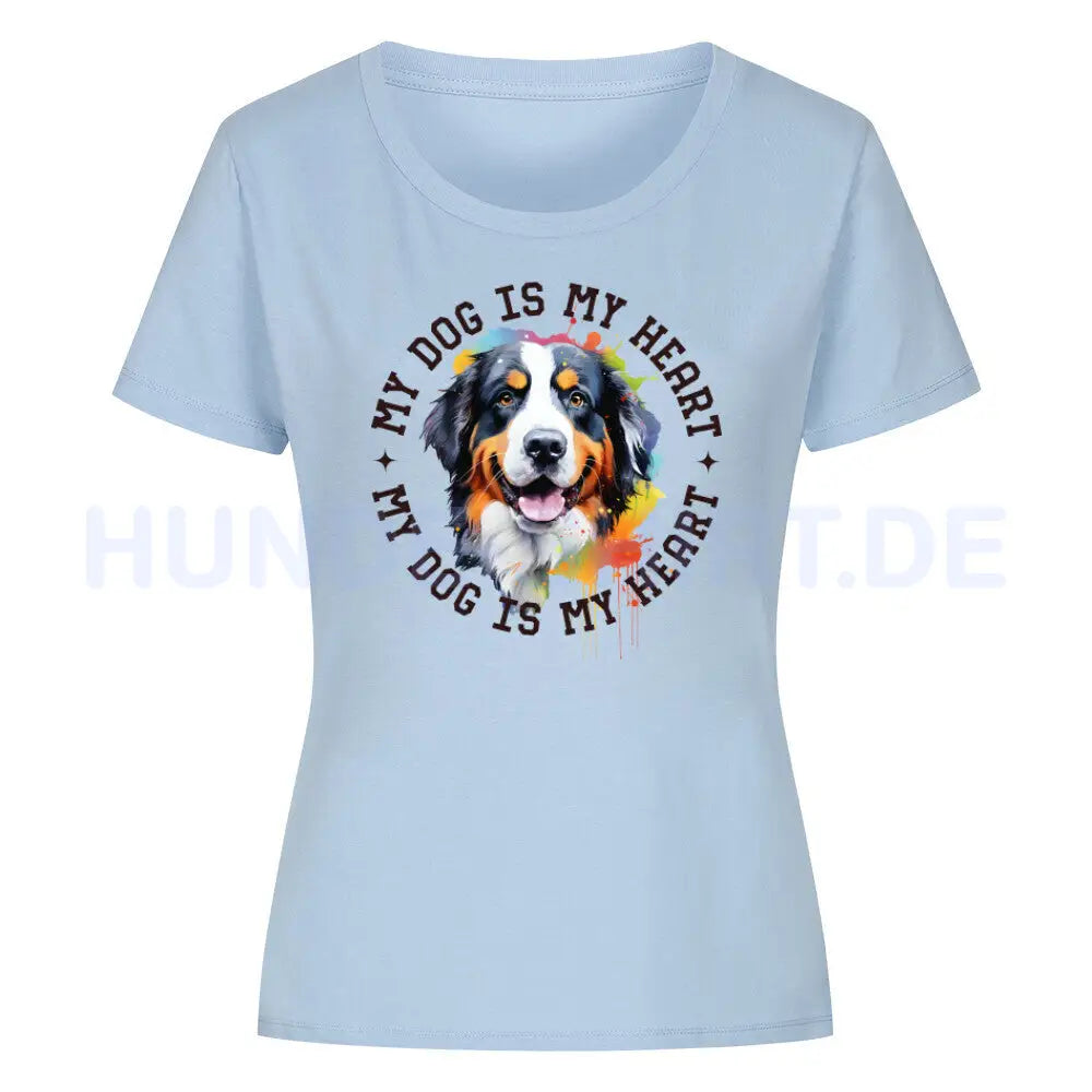 Premium Organic Damen Shirt "Berner Sennenhund HEART" Sky Blue – hunde-shirt.de