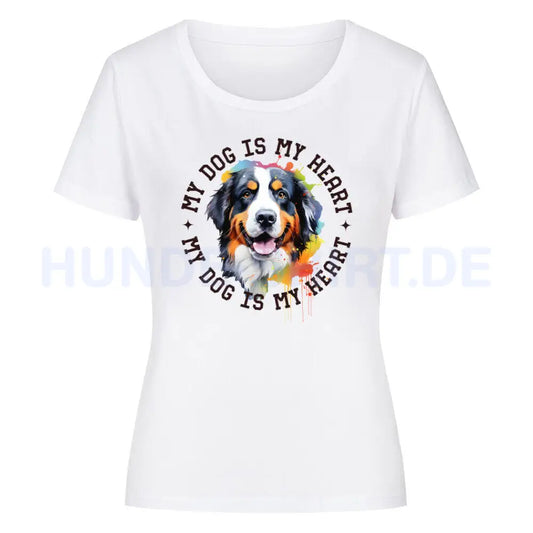 Premium Organic Damen Shirt "Berner Sennenhund HEART" Weiß – hunde-shirt.de