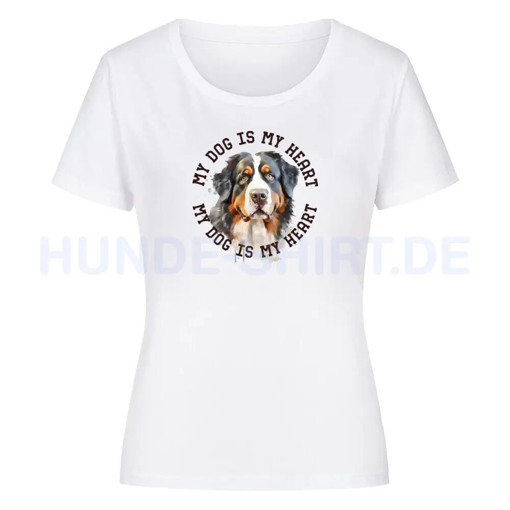 Premium Organic Damen-Shirt "Berner Sennenhund HEART" Weiß – hunde-shirt.de