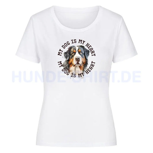 Premium Organic Damen-Shirt "Berner Sennenhund HEART" Weiß – hunde-shirt.de