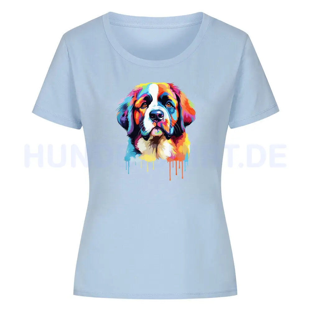 Premium Organic Damen-Shirt "Bernhardiner Fun" Sky Blue – hunde-shirt.de