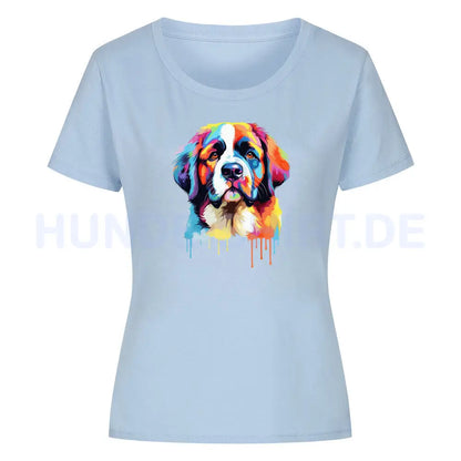 Premium Organic Damen-Shirt "Bernhardiner Fun" Sky Blue – hunde-shirt.de