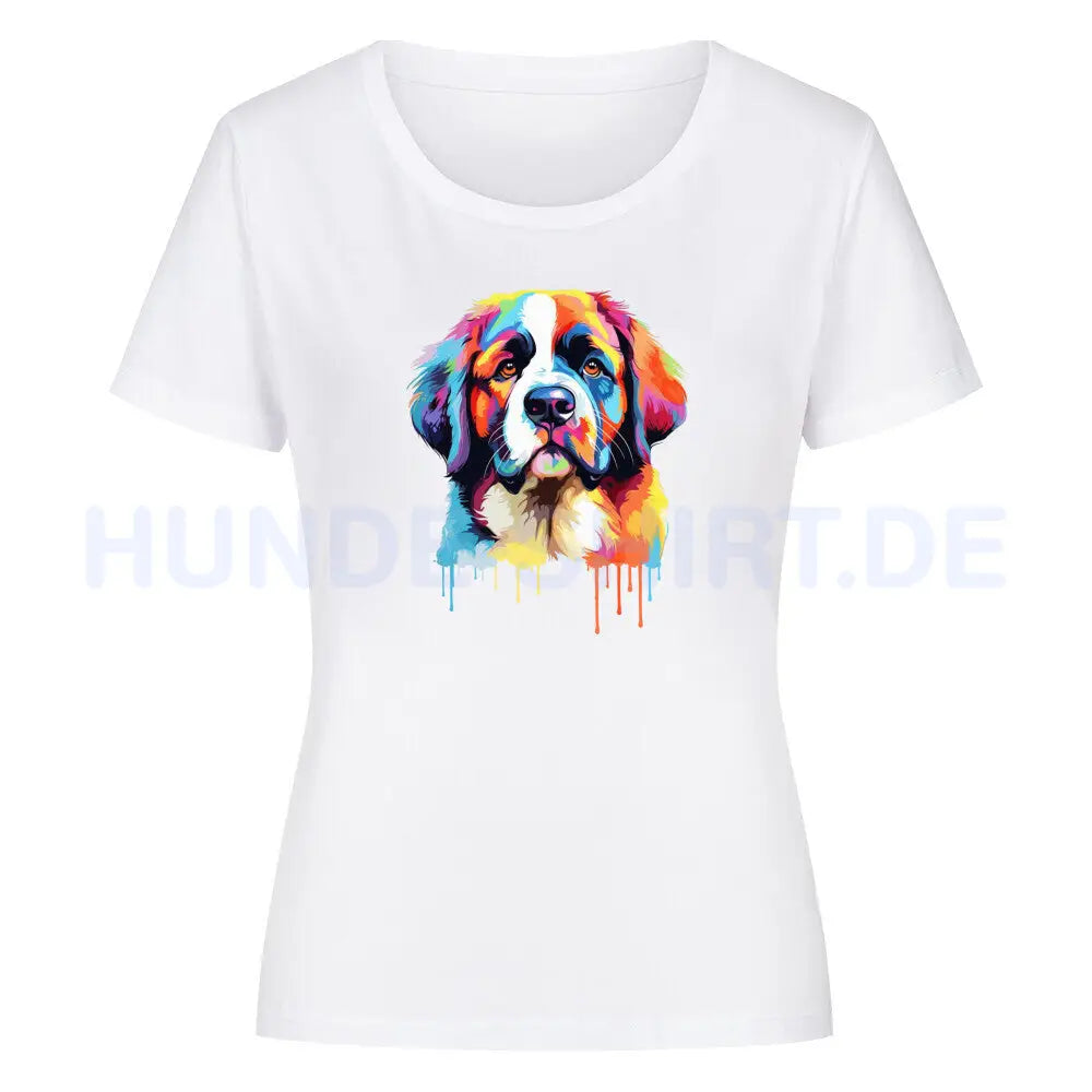 Premium Organic Damen-Shirt "Bernhardiner Fun" Weiß – hunde-shirt.de