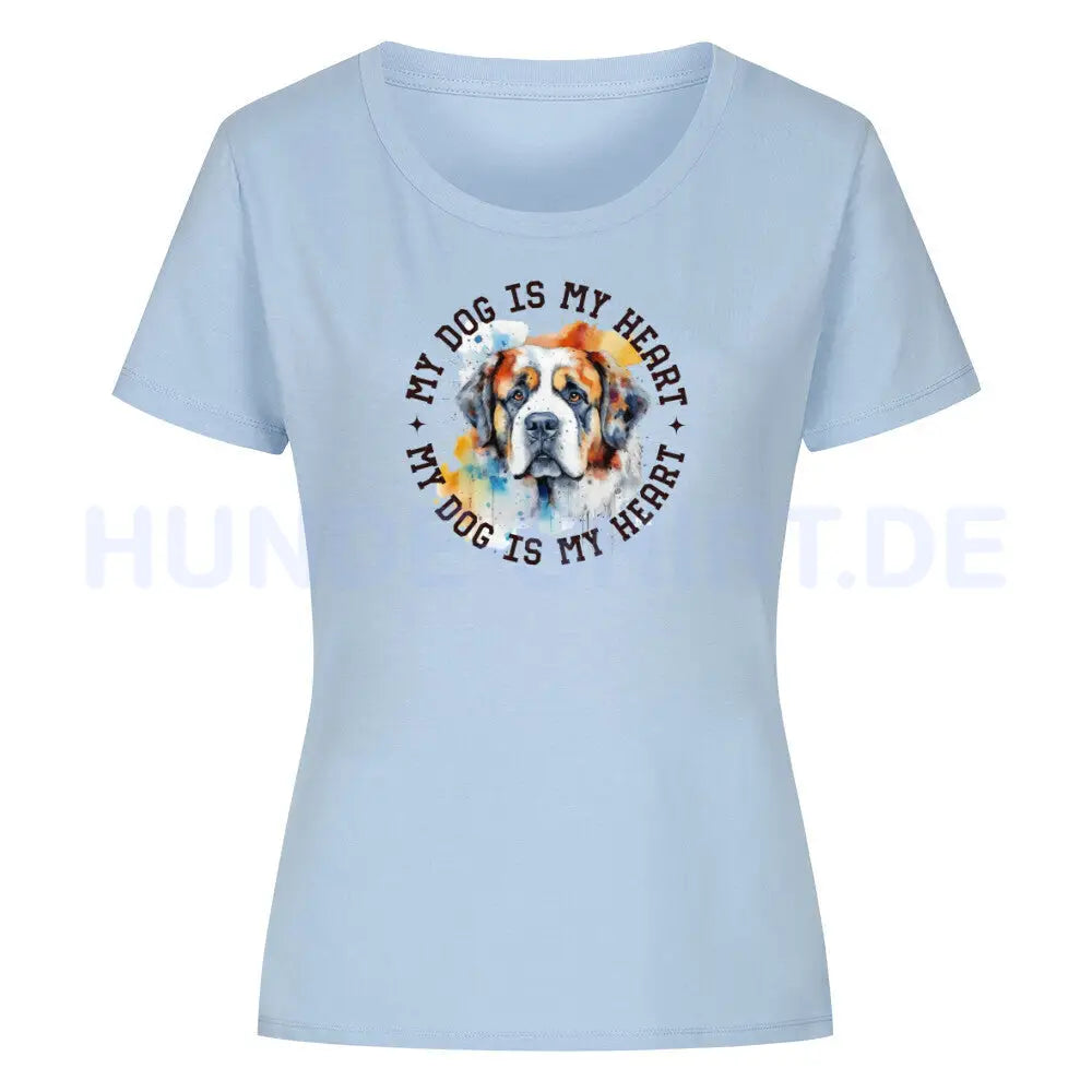 Premium Organic Damen Shirt "Bernhardiner HEART" Sky Blue – hunde-shirt.de