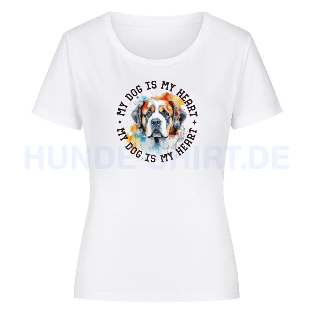 Premium Organic Damen Shirt "Bernhardiner HEART" Weiß – hunde-shirt.de