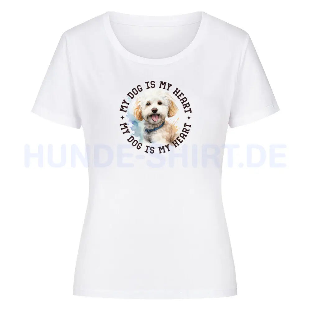 Premium Organic Damen-Shirt "Bichon Frisé HEART" Weiß – hunde-shirt.de