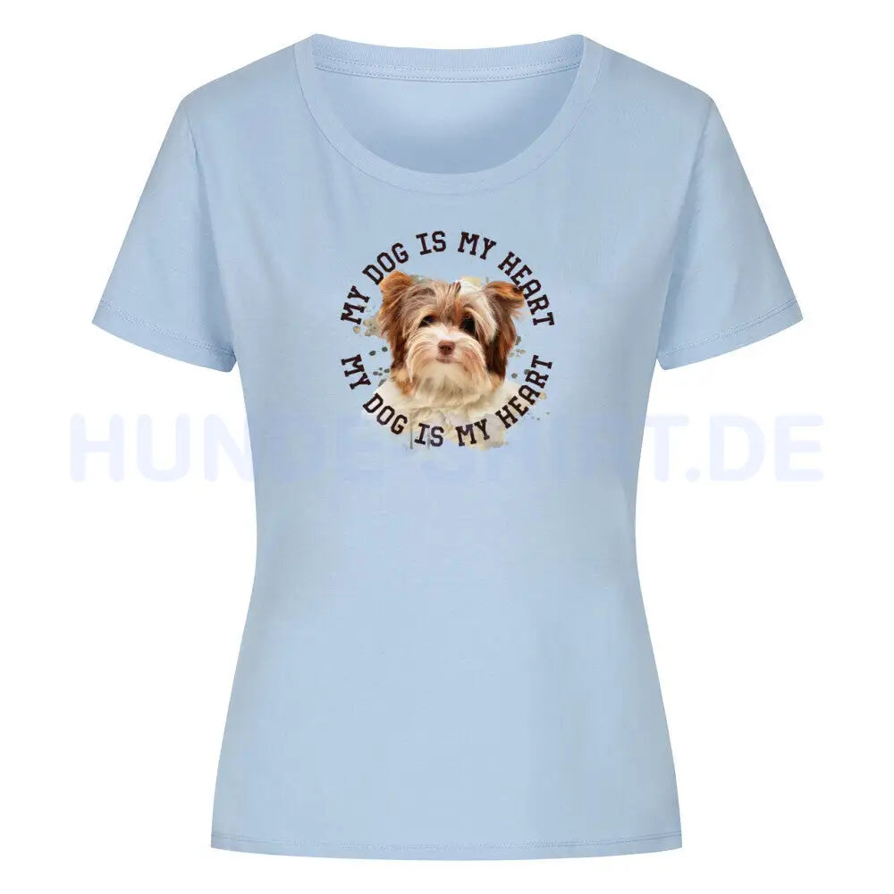 Premium Organic Damen-Shirt "Biewer Terrier HEART 2" Sky Blue – hunde-shirt.de