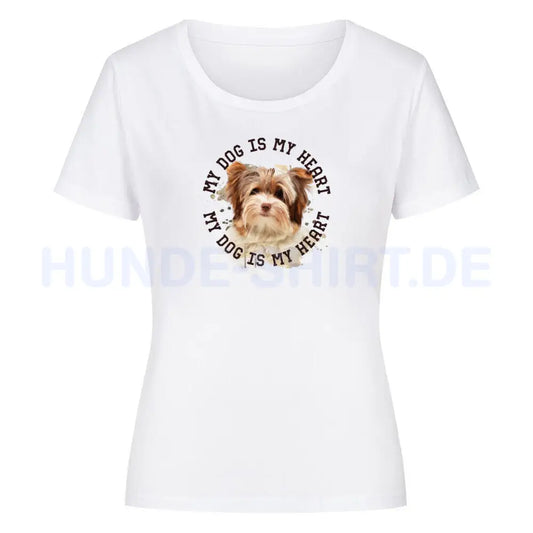 Premium Organic Damen-Shirt "Biewer Terrier HEART 2" Weiß – hunde-shirt.de