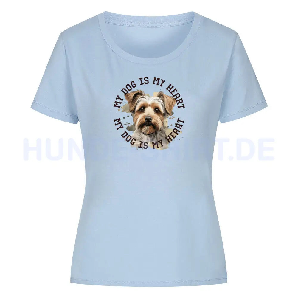 Premium Organic Damen-Shirt "Biewer Terrier HEART" Sky Blue – hunde-shirt.de