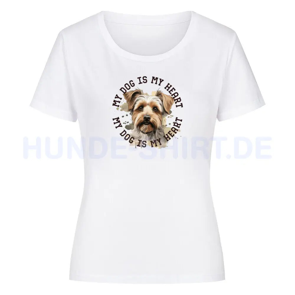 Premium Organic Damen-Shirt "Biewer Terrier HEART" Weiß – hunde-shirt.de