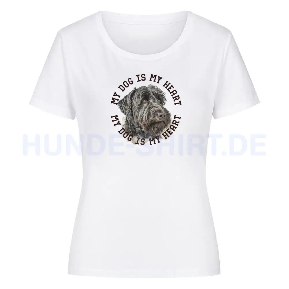 Premium Organic Damen-Shirt "Black Russian Terrier HEART 2" Weiß – hunde-shirt.de