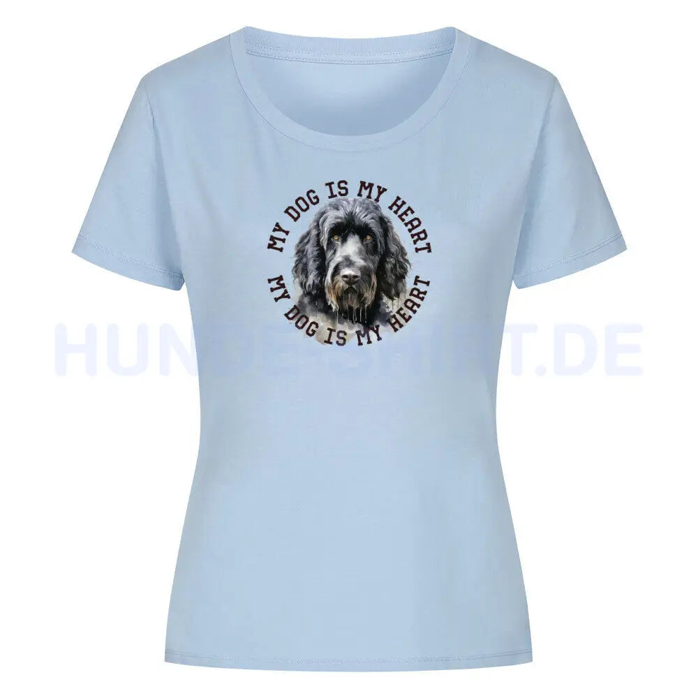 Premium Organic Damen-Shirt "Black Russian Terrier HEART" Sky Blue – hunde-shirt.de