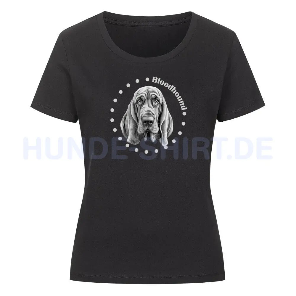 Premium Organic Damen-Shirt "Bloodhound Round" Schwarz – hunde-shirt.de