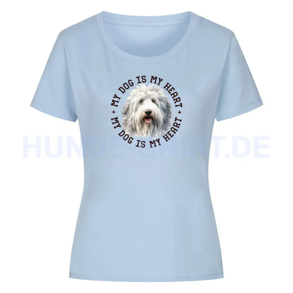 Premium Organic Damen Shirt "Bobtail HEART" Sky Blue – hunde-shirt.de