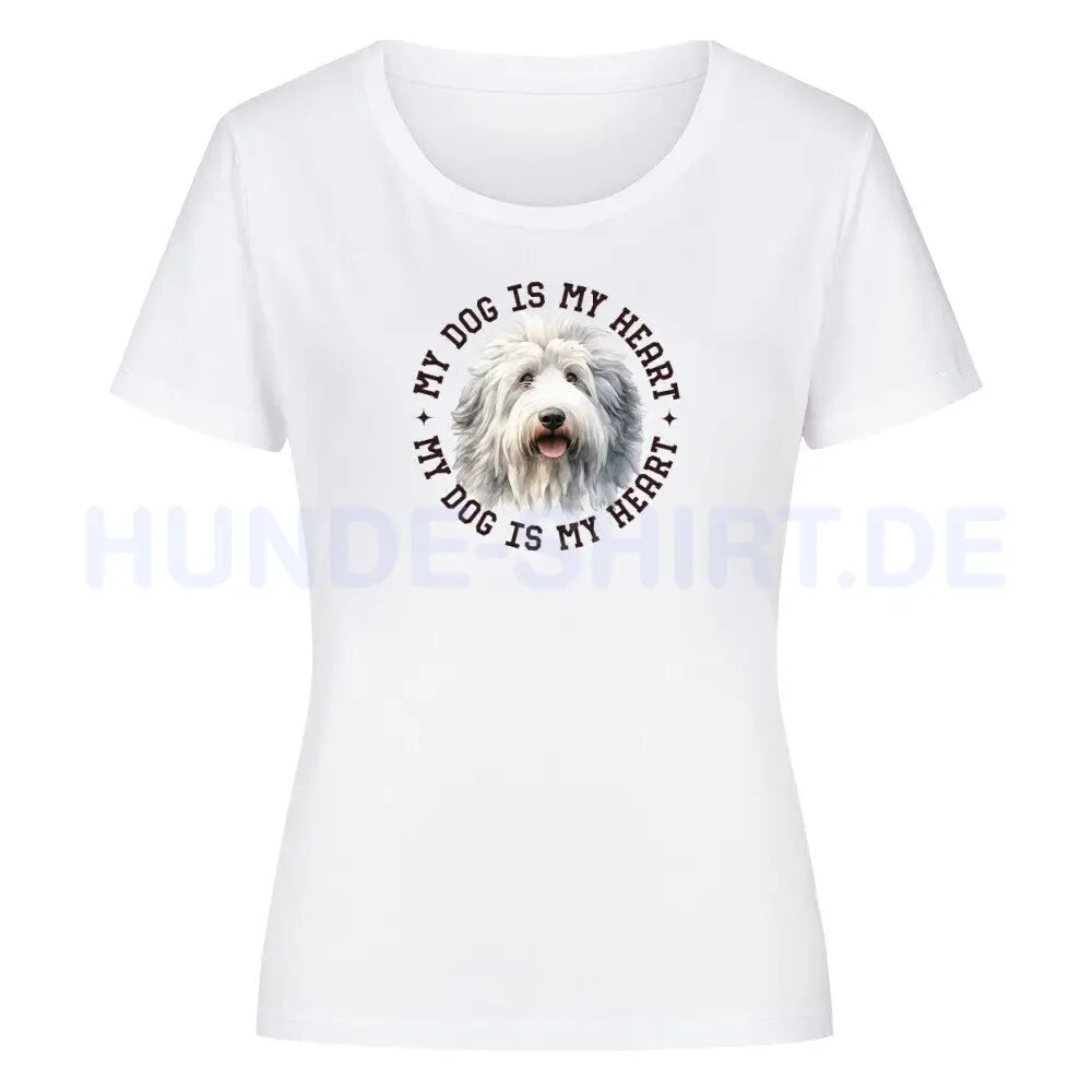 Premium Organic Damen Shirt "Bobtail HEART" Weiß – hunde-shirt.de