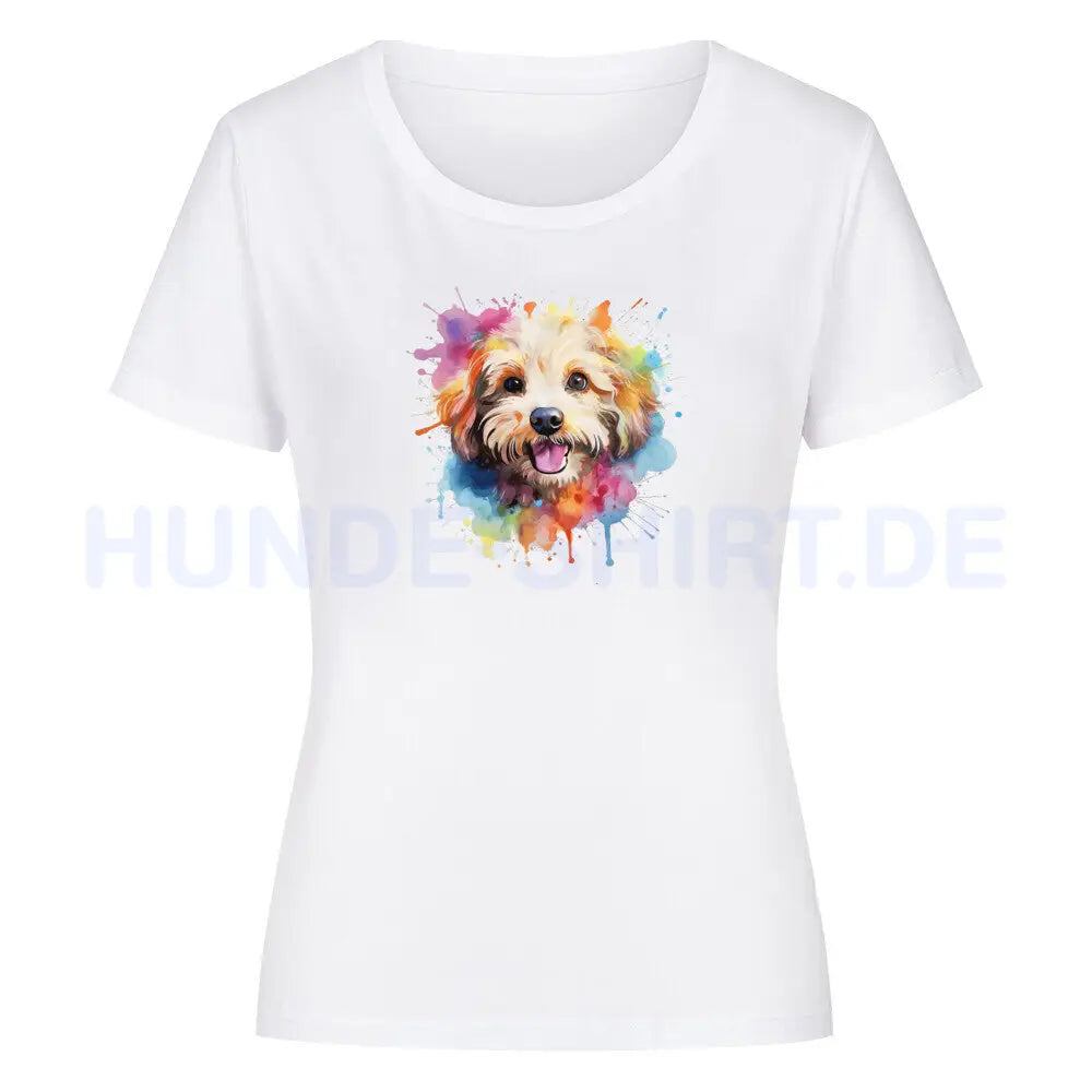 Premium Organic Damen-Shirt "Bologneser Paint" Weiß – hunde-shirt.de