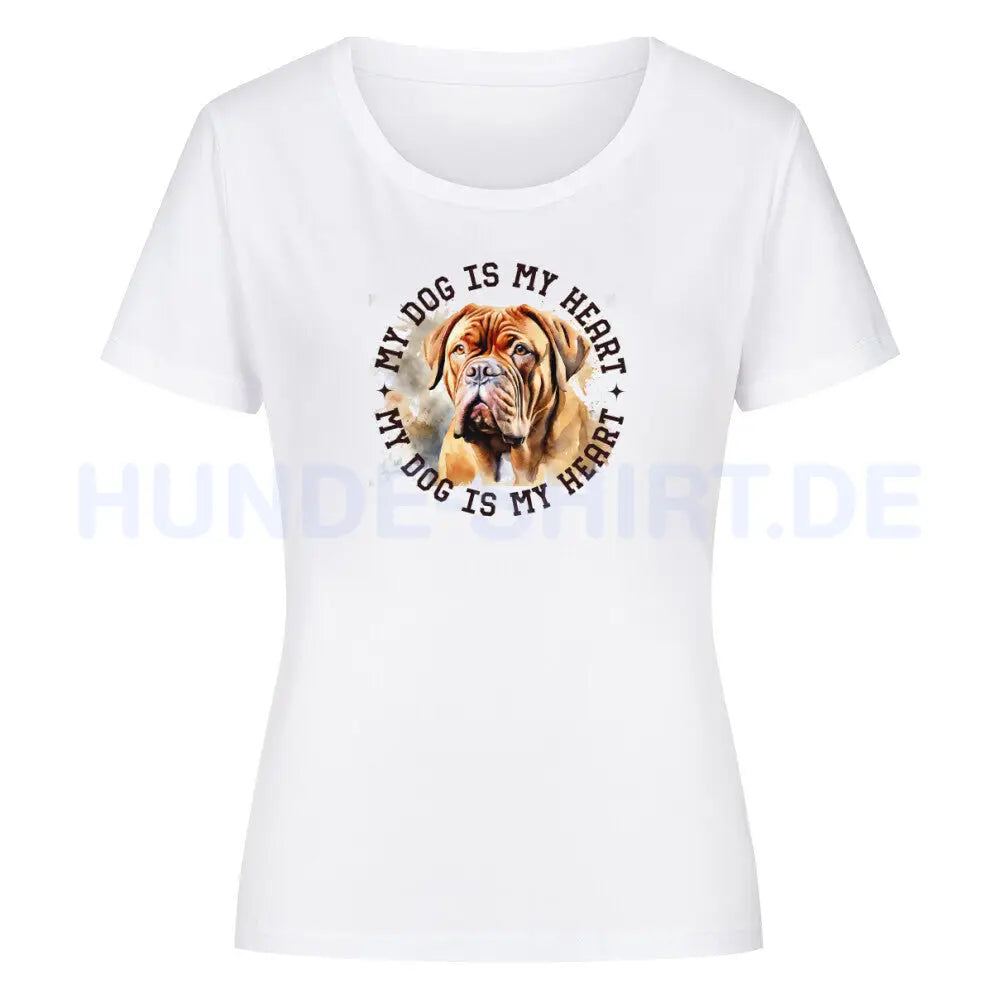 Premium Organic Damen-Shirt "Bordeaux Dogge HEART" Weiß – hunde-shirt.de