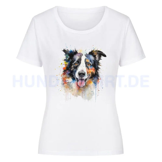 Premium Organic Damen-Shirt "Border Collie - Aqua" Weiß – hunde-shirt.de