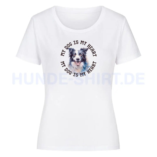 Premium Organic Damen-Shirt "Border Collie HEART 2" Weiß – hunde-shirt.de