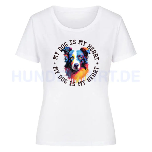 Premium Organic Damen Shirt "Border Collie HEART" Weiß – hunde-shirt.de