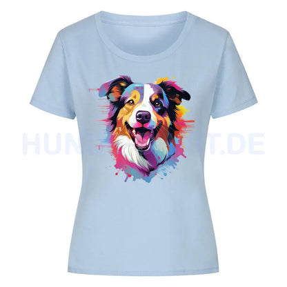 Premium Organic Damen-Shirt "Border Collie - Paint" Sky Blue – hunde-shirt.de