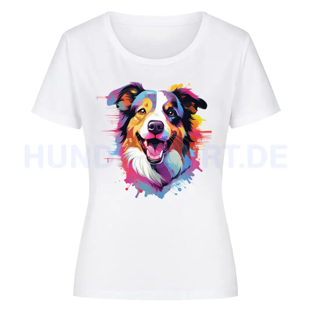 Premium Organic Damen-Shirt "Border Collie - Paint" Weiß – hunde-shirt.de