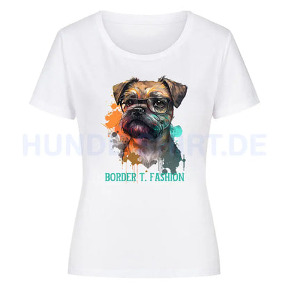 Premium Organic Damen-Shirt "Border Terrier - Fashion" Weiß – hunde-shirt.de